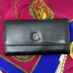 CHRISTIAN LACROIS l Black Pepple Grain Leather Large Flap Wallet Desinger NWOT